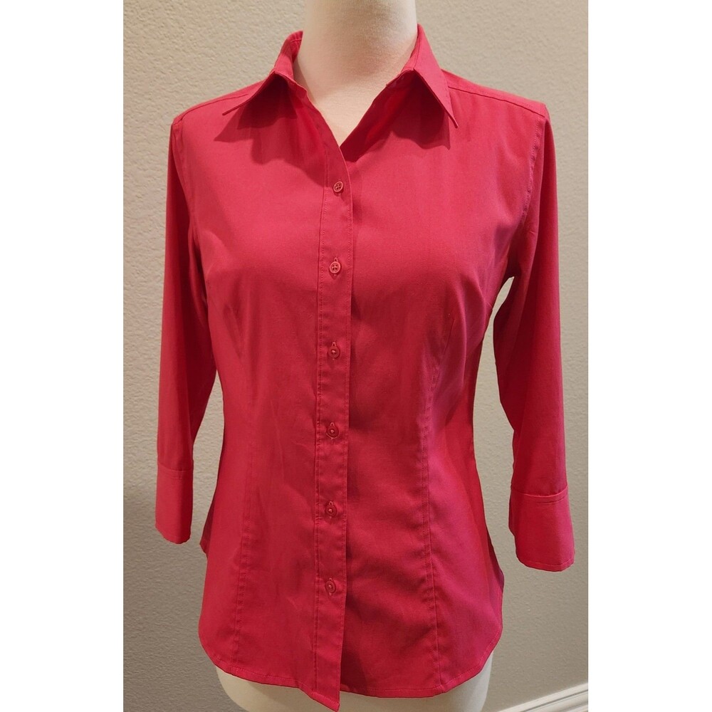 EXPRESS Stretch Women's Size 6 Pink 3/4 Sleeve Button Up Collared Blouse